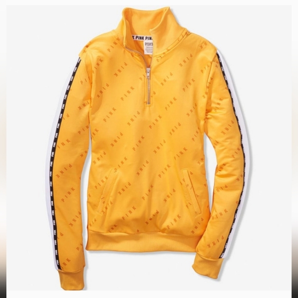 PINK VS Quarter Zip Up Track Jacket Gold w/ Blk Pink Ticking - Picture 10 of 11